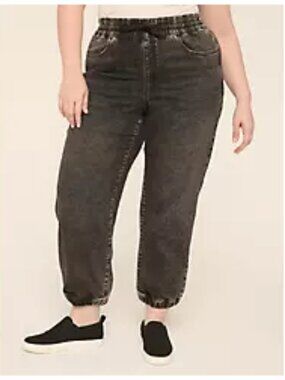 NWT Lane Bryant Charcoal Black Denim Jogger. Elastic Waist And Ankles